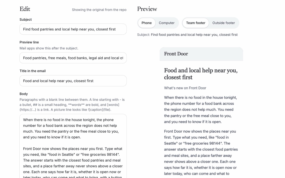 Screenshot: Every update email in one place