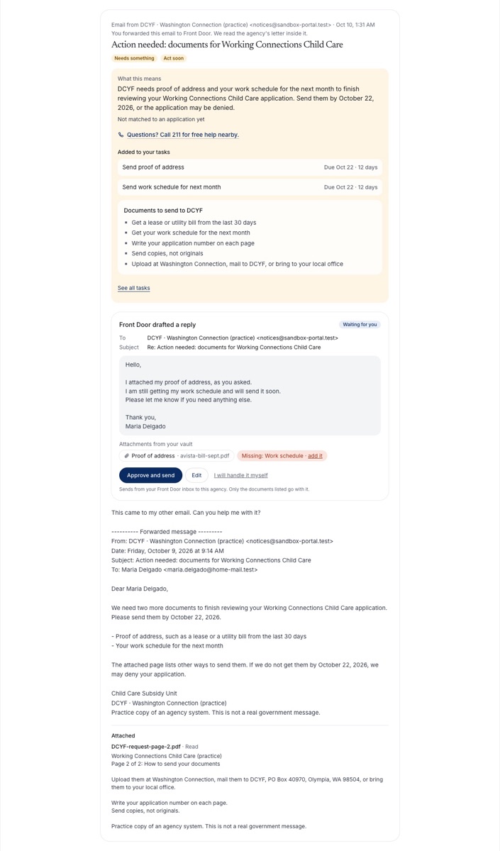 Screenshot: Letters into tasks, in every state