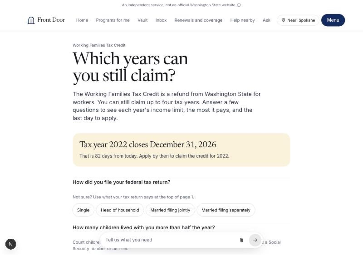 Screenshot: Pathways 1: tax credit years, files for DOR, and the right facts