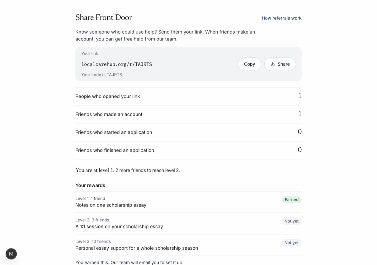 Screenshot: Share Front Door, and your own referral link