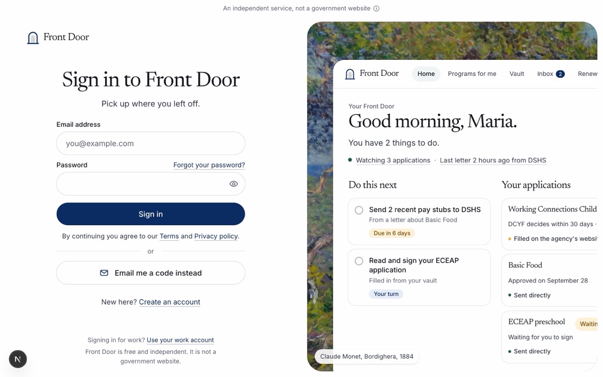 Screenshot: Sign in right here