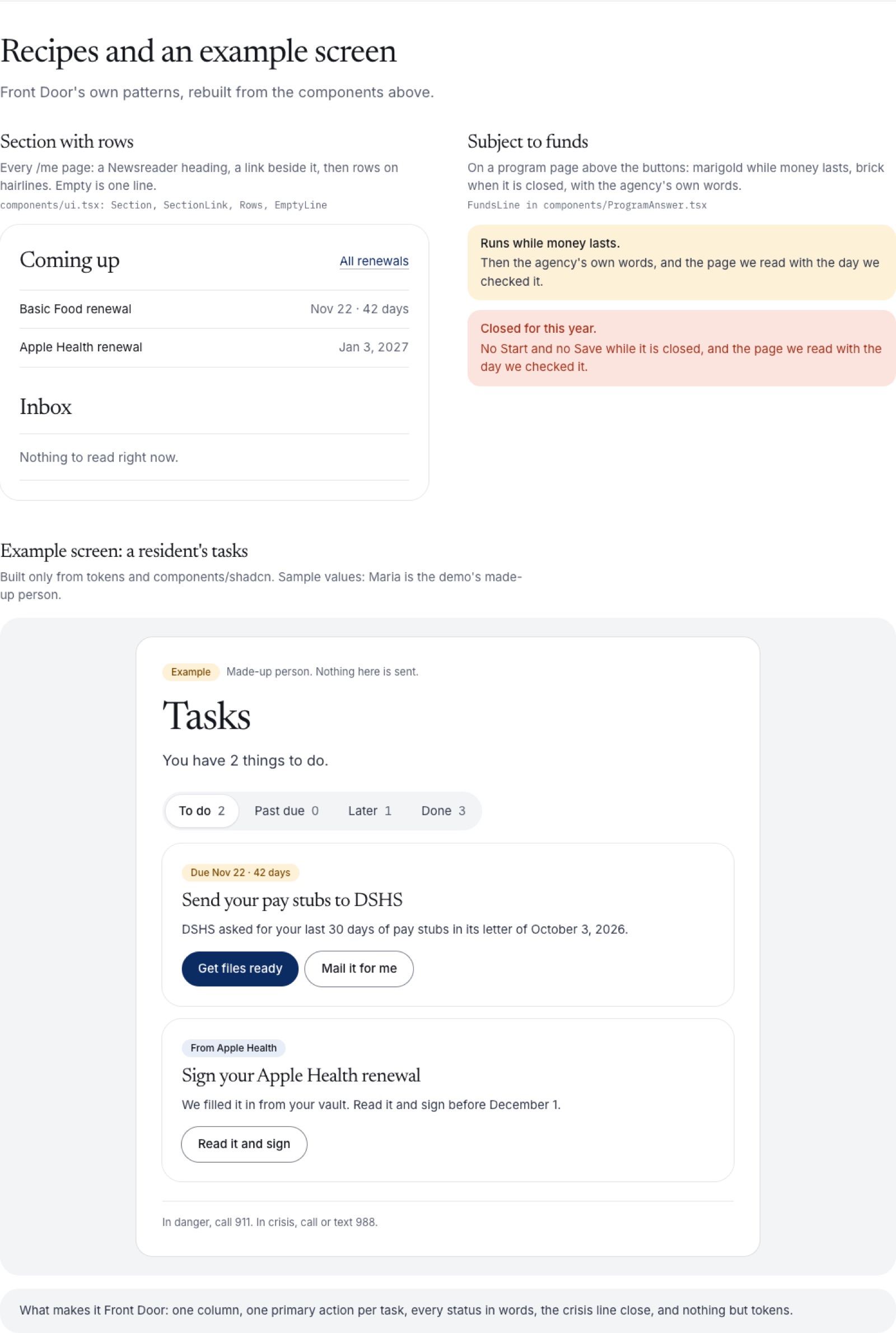 Screenshot: an example screen built from the shared building blocks