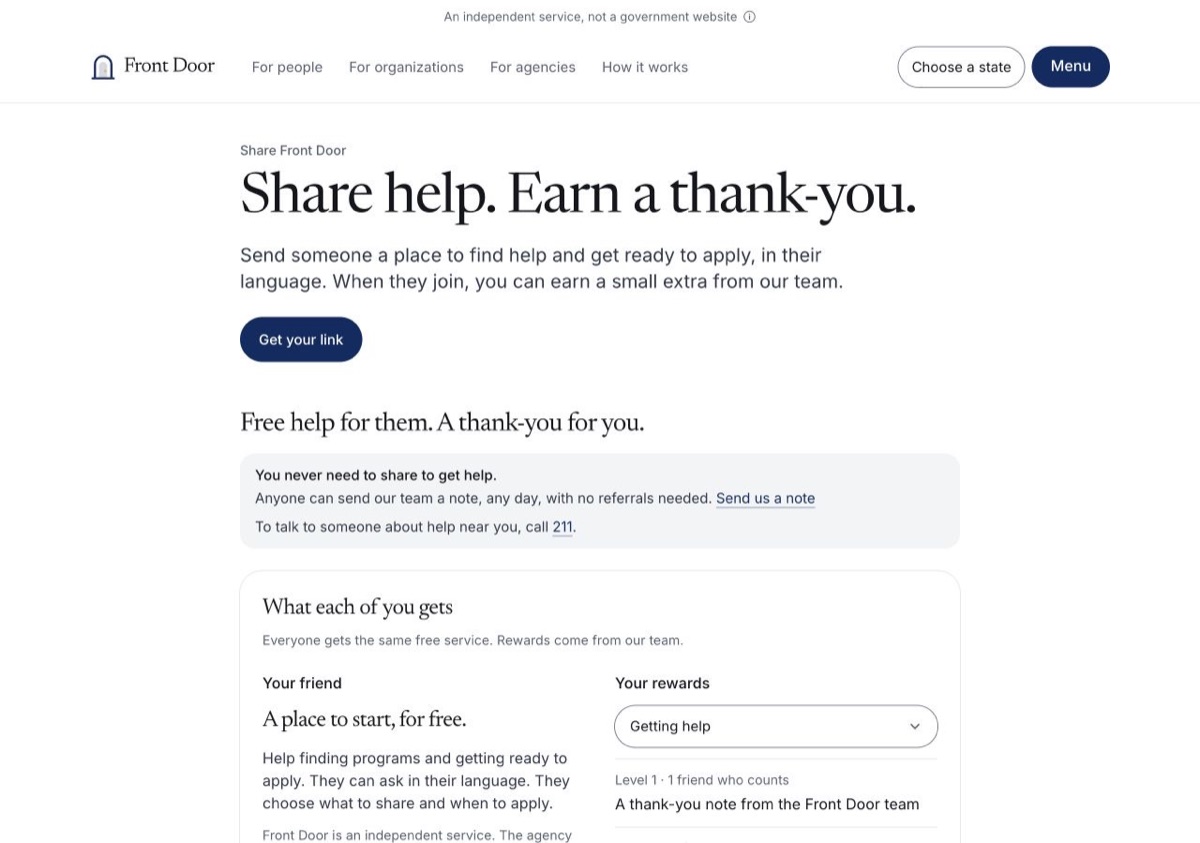 Screenshot: Share free help, online or on paper