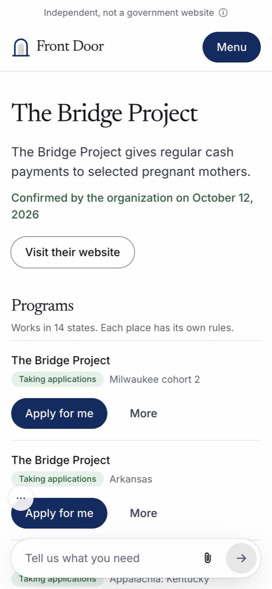 Screenshot: Government agencies get their own list, and organizations can claim their page