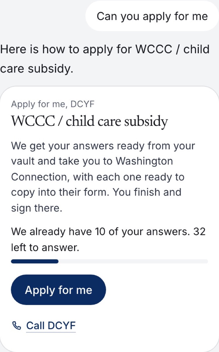 Screenshot: Ask us to apply, and get the button to start